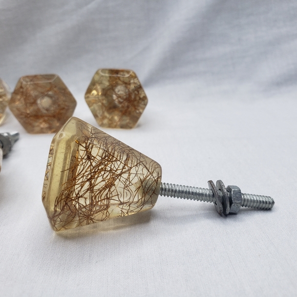 Ten Retro Diamond Shaped Clear Resin Copper Wire Decorative Drawer Pulls - Picture 4 of 6